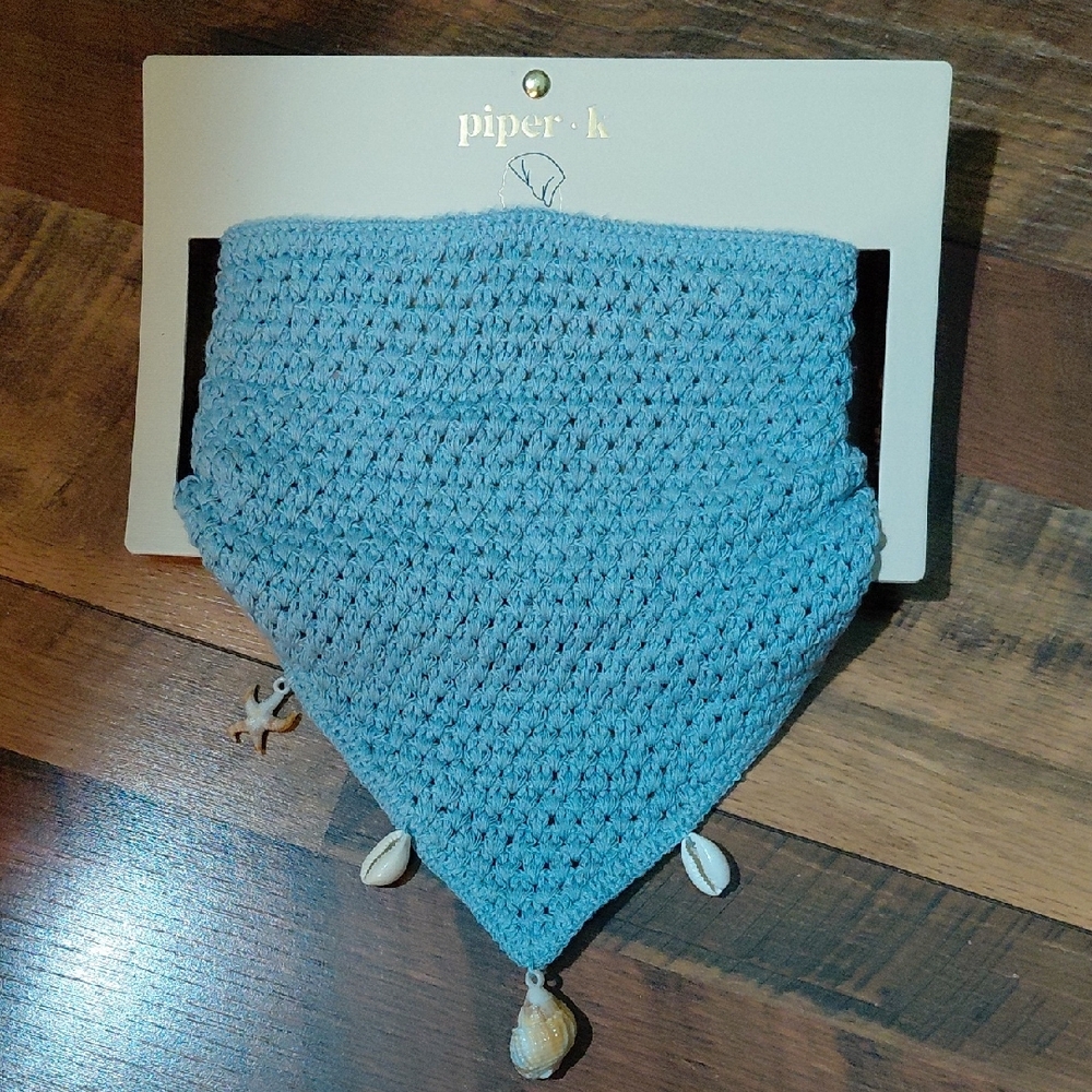 Piper K Light Blue Crochet Boho Headscarf with Shell Charms